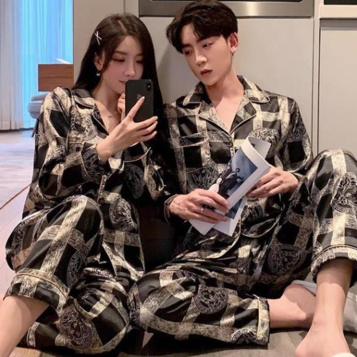 Bộ đồ ngủ nam nữ dài tay - Bộ pijama chất lụa bóng siêu mềm (Hàng có sẵn) 👑  ཾ ❕