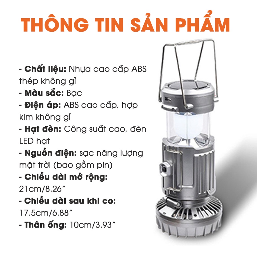 [Freeship] Đèn Pin Camping Năng Lượng Mặt Trời 3 trong 1 - Quạt Tích Điện, Sạc Dự Phòng Và Quạt - Tiện Lợi - BẢO HÀNH 6T
