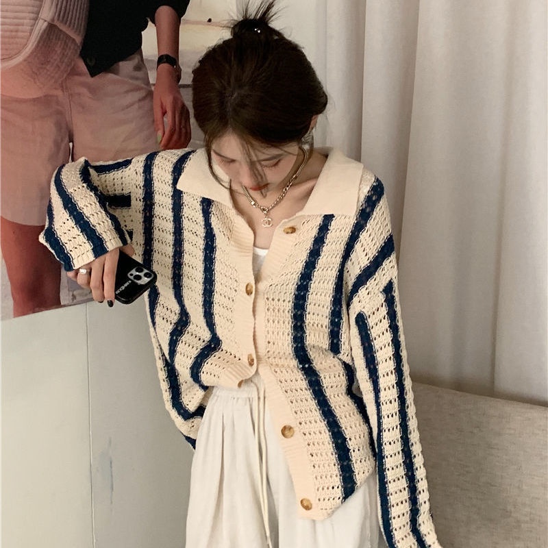 Áo khoác cardigan dệt kim dáng rộng màu sắc cá tính dễ phối đồ cho nữ