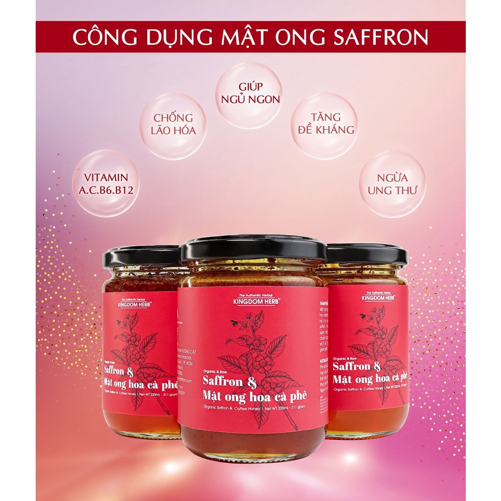 Mật ong saffron Kingdom thượng hạng, nhụy hoa nghệ tây mật ong nguyên chất hộp 311g