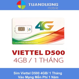 Sim Viettel D500 Trọn Gói Cả Năm Không Cần Nạp Tiền - Không Phí Duy Trì - 4Gb/Tháng - H