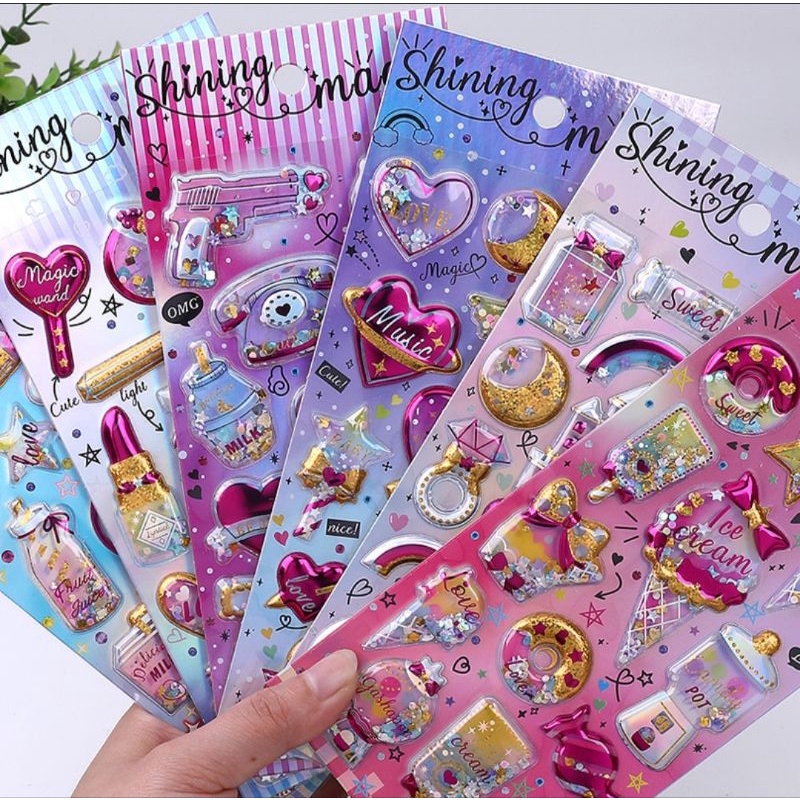 Vỉ sticker bóng bạc 3D nổi- balloon sticker lấp lánh ánh kim, trang trí điện thoại, bìa sổ, đồ dùng siêu đẹp, có clip