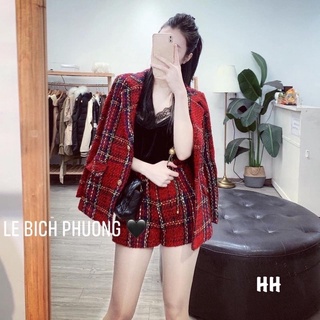 Set dạ tweed đỏ tết