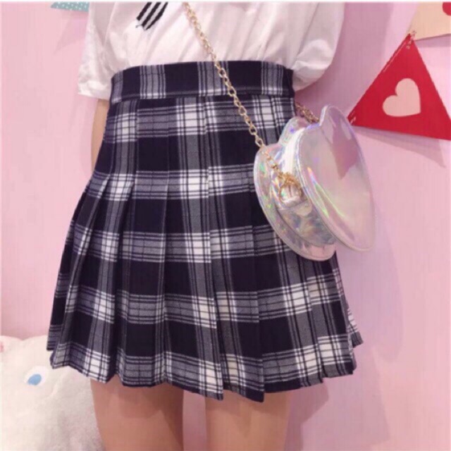 🌙 Suteki Openning: Chân váy ngắn thủy thủ tennis xếp li lớn kaki dệt màu Ulzzang Nữ sinh loại Karo lơn