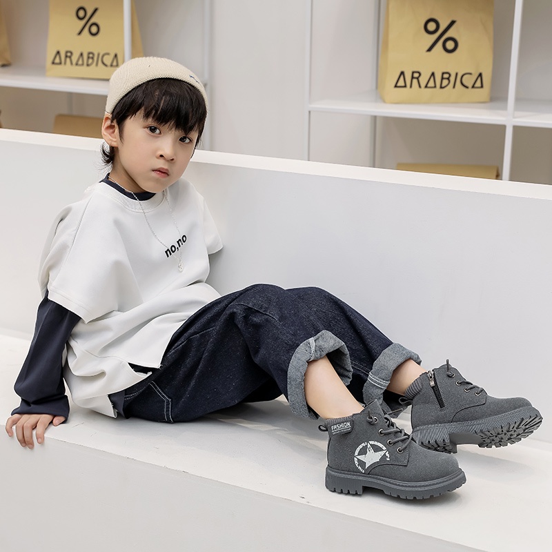 Giày Bốt Martin Bằng Da Bò Chống Trượt Chống Trơn Thời Trang Hàn Quốc Cho Trẻ Em