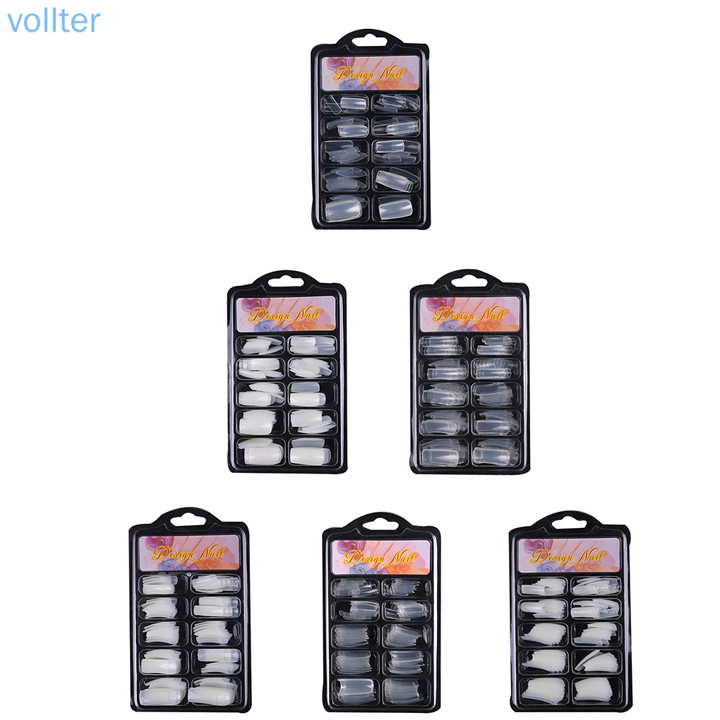 [Hàng mới về] Set 100 Móng Tay Giả Bằng Nhựa Màu Trơn Kiểu Pháp