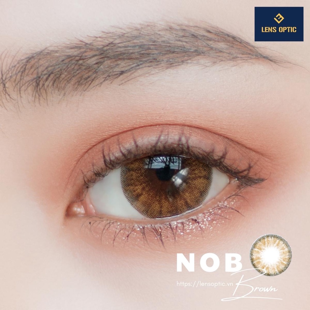 Lens mắt màu nâu áp tròng Nob brown 14.2mm 6 tháng, kính áp tròng có độ cận -0.00>-6.00-Lens Optic