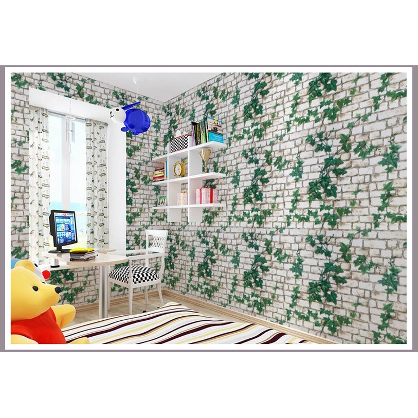 Decal giấy dán tường đá dây leo xanh