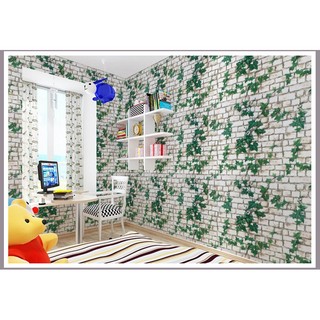 Decal giấy dán tường đá dây leo xanh