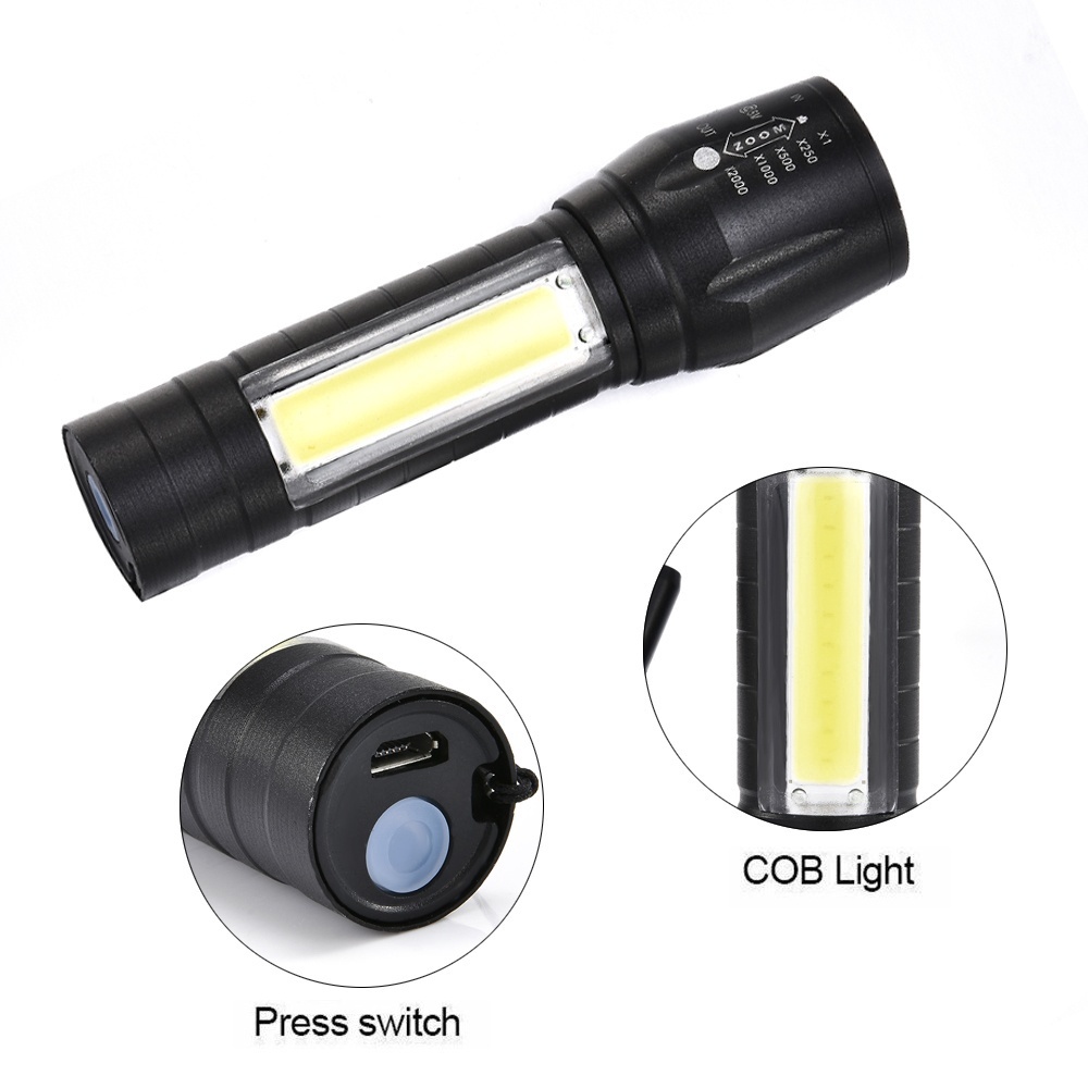 Đèn Pin LED T6 COB Có Thể Sạc Lại Bằng Cổng USB Tiện Dụng
