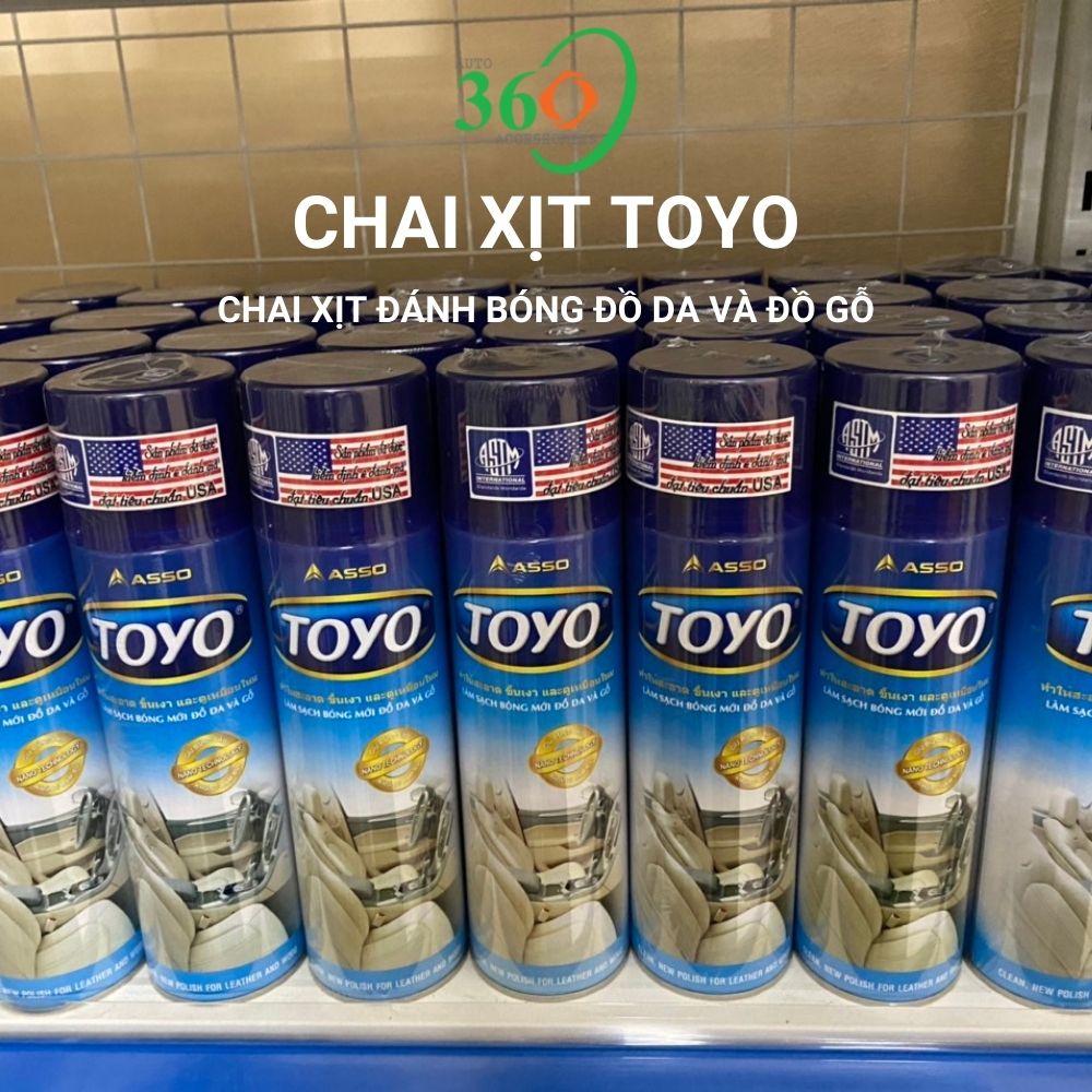 Chai xịt bóng xe ô tô xe máy Toyo, chai xịt đánh bóng đồ da và đồ gỗ 500ml, công nghệ nano chống bụi