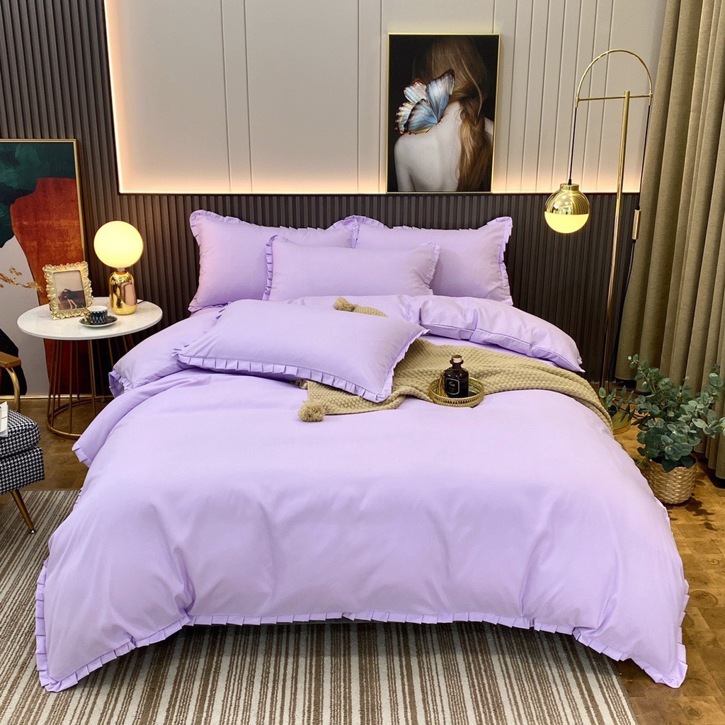 Bộ Vỏ Chăn Ga Gối 4 Món Cotton Tc Tici Viền Bèo Trơn Mix Độc Lạ Dễ Thương Cao Cấp Nhập Khẩu Size m6 m8 2m Napbedding