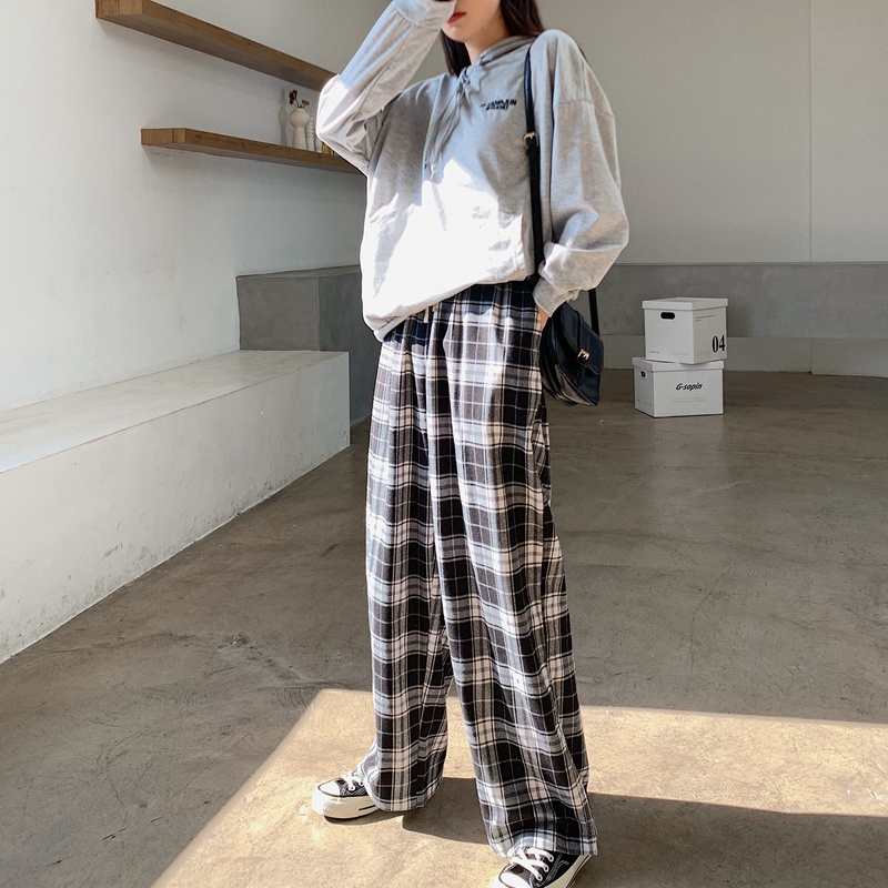 SUXI Quần ống rộng Họa Tiết Sọc Caro Phong Cách Cổ Điển Thời Trang Xuân Hè Cho Nam Và Nữ