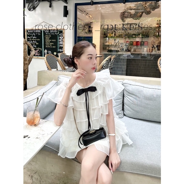 Luna Top thiết kế tầng xoè phối nơ freesize màu trắng tiểu thư