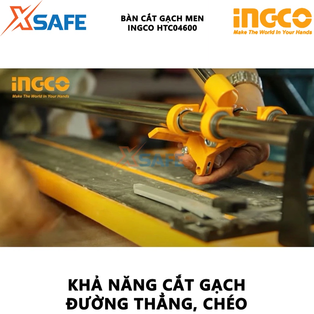 Bàn cắt gạch men INGCO HTC04600 Bàn cắt đẩy tay chiều dài cắt 600mm, kích thước bàn 815x195mm, kèm 2 đồng tiền cắt gạch
