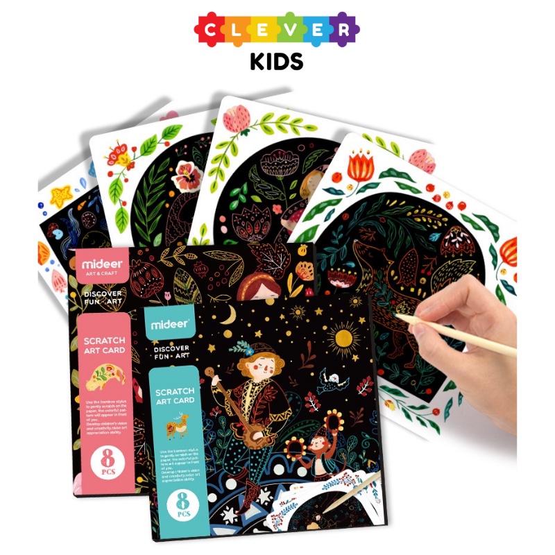 Tranh Cào, Thẻ Cào Nghệ Thuật 8 Miếng Chính Hãng Mideer Scratch Art Card - CleverKids