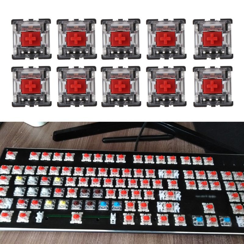 Set 10 phím cơ Gateron MX 3 Pin màu đỏ với vỏ màu trong suốt