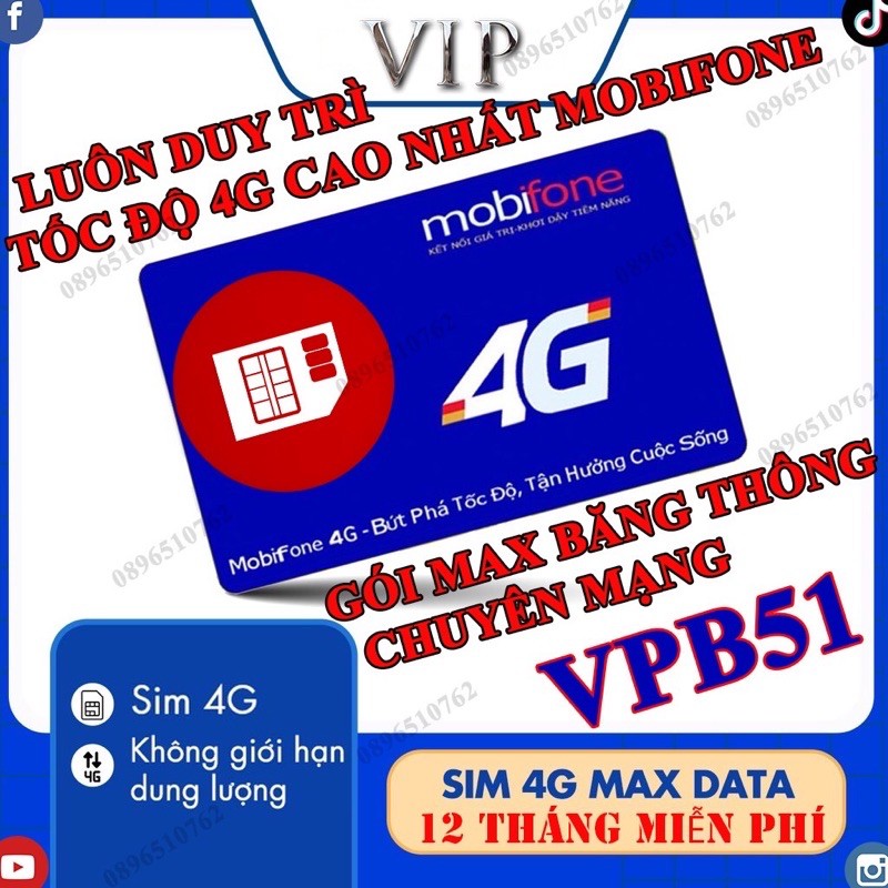 [VPB51,VP51] SIM MAX BĂNG THÔNG TỐC ĐỘ CAO - MAX DUNG LƯỢNG 1 NĂM MIỄN PHÍ- SIM DATA 4G