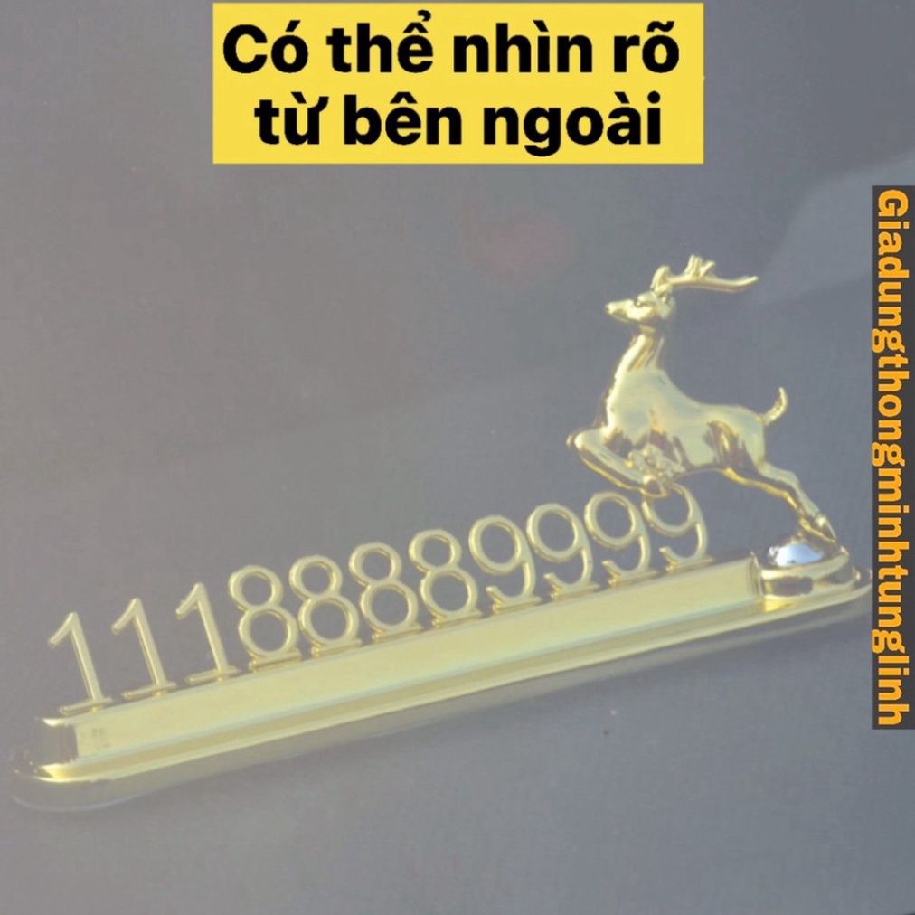 Bảng Số taplo xe con - Bảng Số Mạ Vàng Hình Con Hươu Sóc Gắn phía trên mặt Taplo xe ô tô xây đắp Sang Chảnh