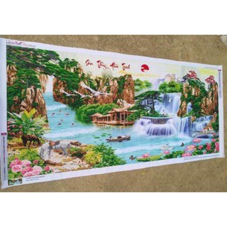 TRANH THÊU CHỮ THẬP SƠN THỦY HƯU TÌNH 3D TRANH CHƯA THÊU LAVENDER