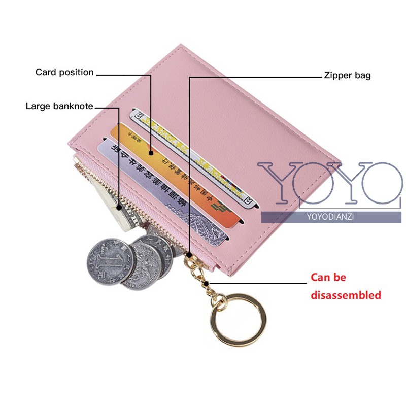 (Z-19) Ví nữ Hàn Quốc ngăn đựng thẻ có dây kéo ví nhỏ có móc chìa khóa Ví tiền xu mỏng đa chức năng