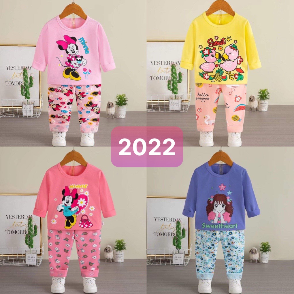 (Kubao 16-25kg) Đồ bộ quảng châu xuất hàn Bộ quần áo dài tay cotton xuất hàn cho bé gái 3 -6 tuổi