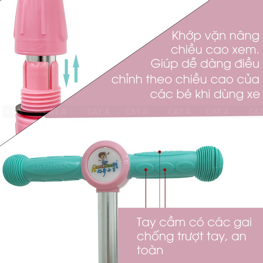 Xe trượt Scooter 3 bánh phát sáng JC741, chất liệu INOX chắc chắn, gấp gọn tiện lợi, an toàn cho bé