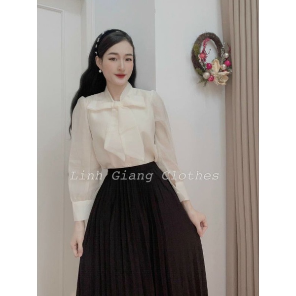 Áo Sơ Mi Cổ Nơ Tay Bồng❤️Áo Sơ Mi Cúc Ngọc Mặc Siêu Sang Chảnh ,Áo Sơ Mi Tiểu Thư Đủ Màu Trắng Và Be | BigBuy360 - bigbuy360.vn