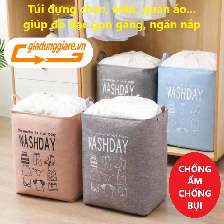 Túi đựng chăn mền drap quần áo Washday vải vintage giỏ đựng cất đồ có quai xách chống ẩm chống bụi - giadunggiare.vn