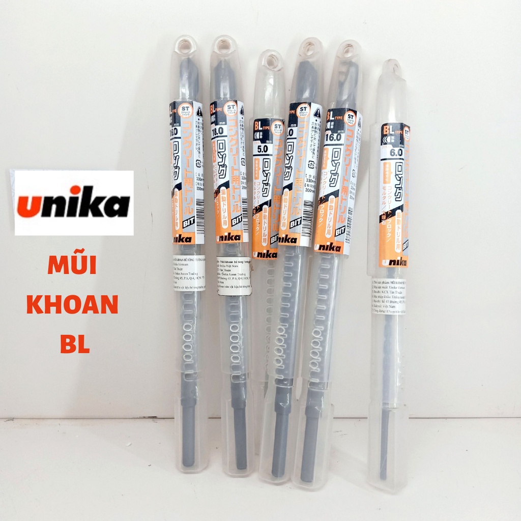 Mũi khoan bê tông Unika chuôi thẳng loại BL nhiều kích thước  PK MUK