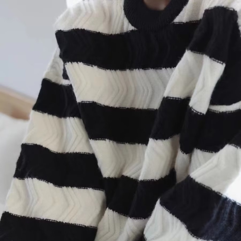 Áo Sweater Chui Đầu Dáng Rộng Họa Tiết Kẻ Sọc Đơn Giản Thời Trang Mùa Thu Phong Cách Hàn Quốc Cho Nam Và Nữ