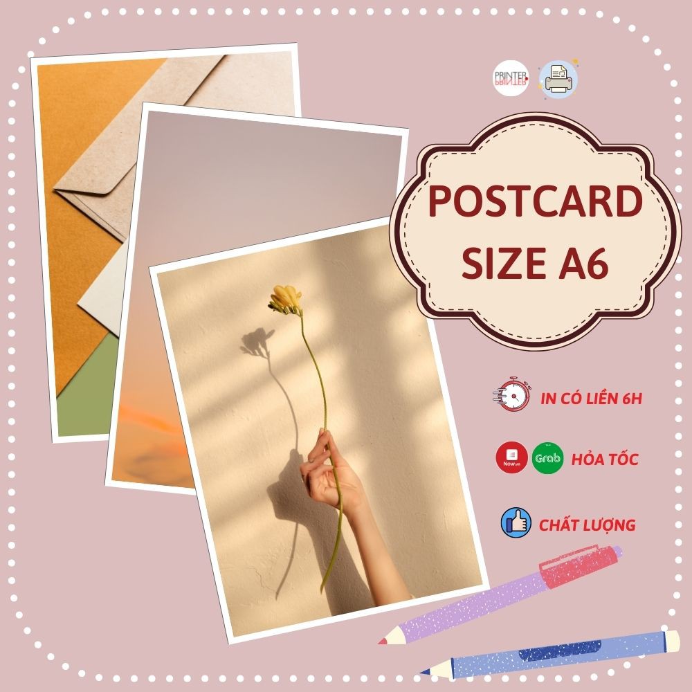 4-15 tấm postcard in theo yêu cầu (nhiều size), chất liệu giấy dày C300, cán màng bảo vệ 2 mặt chống thấm