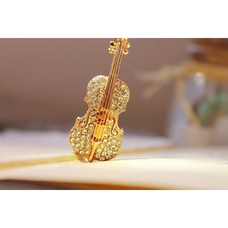 Ghim Cài Áo Hình Đàn Violin Đính Đá Nhân Tạo Thời Trang