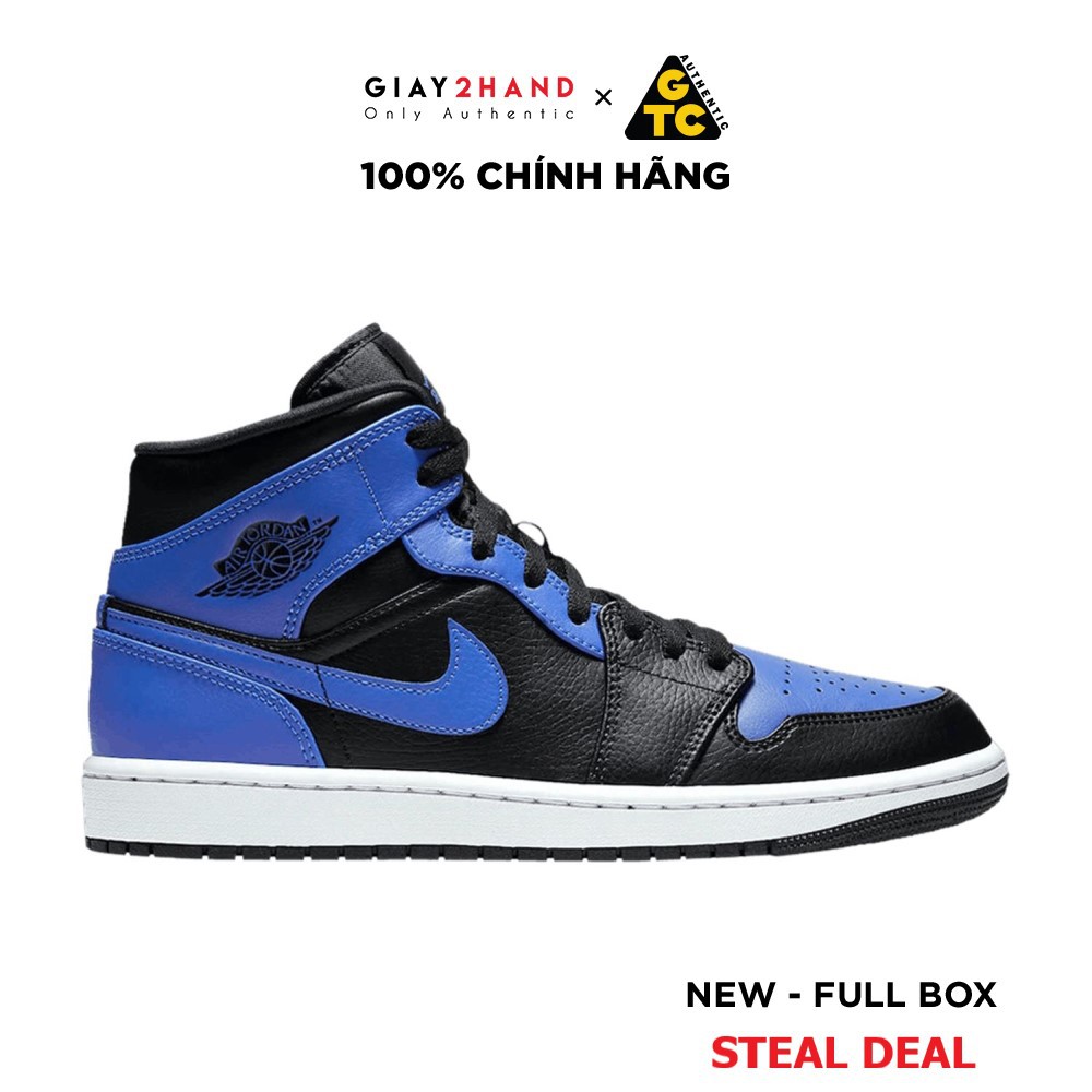 (NEW) Giày Sneaker Thể Thao Nike Air Jordan 1 Mid Hyper Royal 554724-077 Chính Hãng 100%