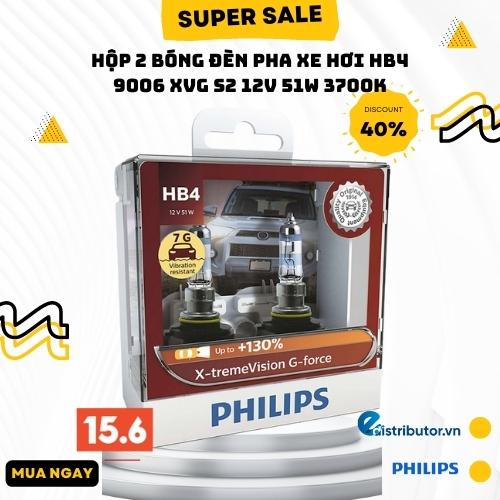 Hộp 2 Bóng đèn pha xe hơi Philips X-tremeVision G-force Plus + 130% HB4 9006 XVG S2 12V 51W 3700K - Hàng chính hãng