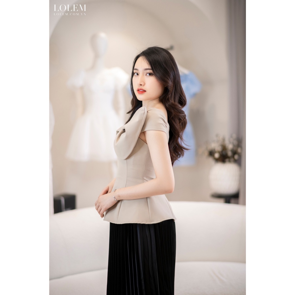 Áo peplum LOLEM AK1251 thiết kế rớt vai phối nơ ngực vải thun lì mềm mịn khó nhăn