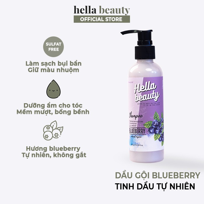 Dầu Gội Giảm Rụng Blueberry 180g Hella Beauty Cho Da Dầu, Giảm Bết Phục Hồi Hư Tổn, Dưỡng Tóc Mềm Mượt