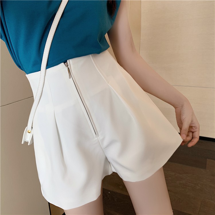 Quần short nữ Ladya lưng cạp cao ống rộng ngắn khóa trước vải tuyết mưa vintex trơn M33