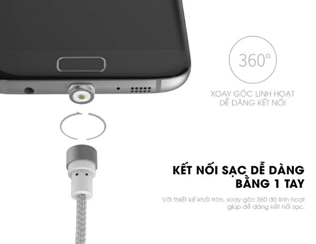 🔴Đang Sale - Cáp Sạc Từ Hít Nam Châm 3 Đầu Lightning, Micro USB, TYPE-C Tròn Xoay 360 Độ Siêu Bền, Có LED Xịn Xò.