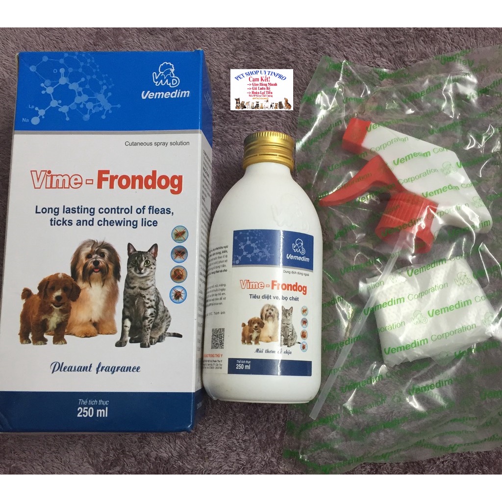 Chai xịt trị ve rận bọ chét cho Chó Mèo VIME - FRONDOG Chai 250ml Thương hiệu Vemedim SX tại Việt Nam