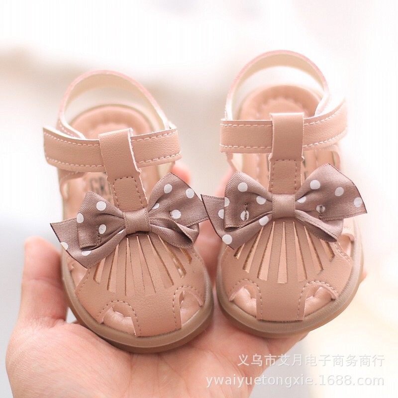 Sandal tập đi cho bé - sandal nơ chấm bi cho bé thoáng khí chống trượt cho bé mã kb-3