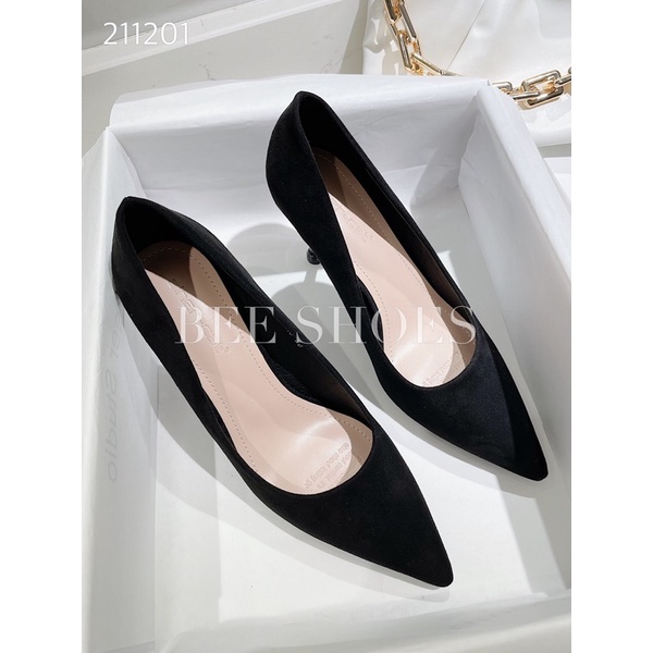 BEESHOES - GIÀY CAO GÓT NỮ MŨI NHỌN - GIÀY CAO GÓT NỮ GÓT NHỌN CAO 8 PHÂN SẴN MÀU ĐEN DA LỘN 211201