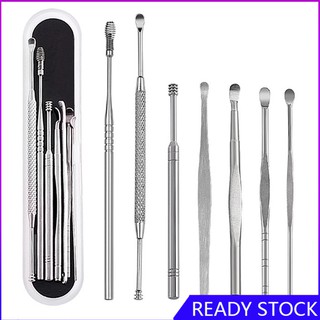 FL【COD Ready】Bộ 7 dụng cụ lấy ráy tai bằng thép không gỉ kèm hộp đựng