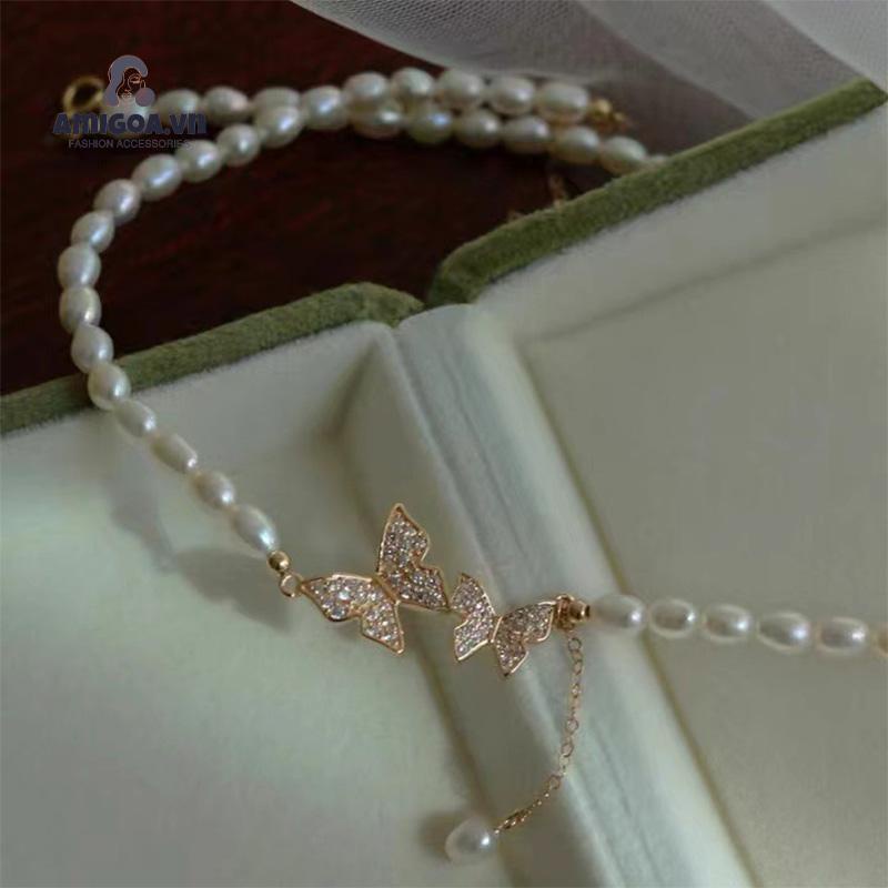 ✨✨Vòng cổ Mặt Hình Bướm Đính Đá Zircon Ngọc Trai Sang Trọng Cá Tính Đa Năng Thời Trang Cho Nữ