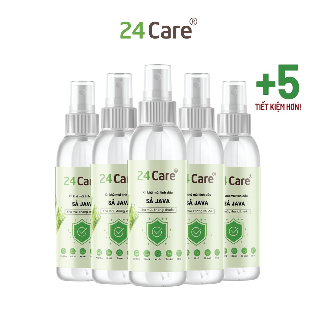 Combo 5 xịt khử mùi thơm phòng 24Care Sả Java 100ml/chai