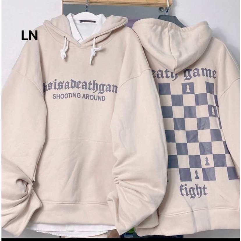 Áo hodie bàn cờ Áo nỉ cotton form đại tay bồng