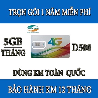 SIM 4G VIETTEL D500 D500U D900 trọn gói 1 năm không nạp tiền,dùng cho điện thoại di động, máy tính bảng, phát wifi, dcom