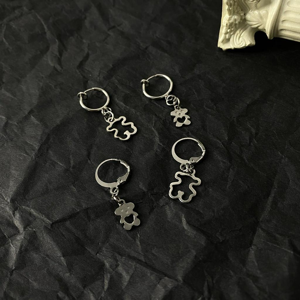 Khuyên Tai Hình Gấu Bằng Thép Không Gỉ Phong Cách Cổ Điển