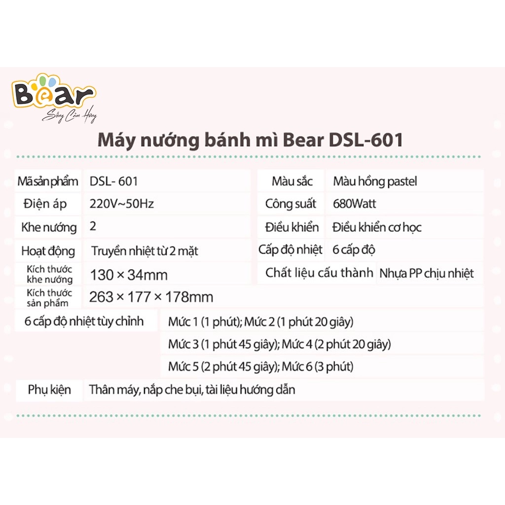 Máy Nướng Bánh Mì Bear DSL-601 - Hàng Chính Hãng