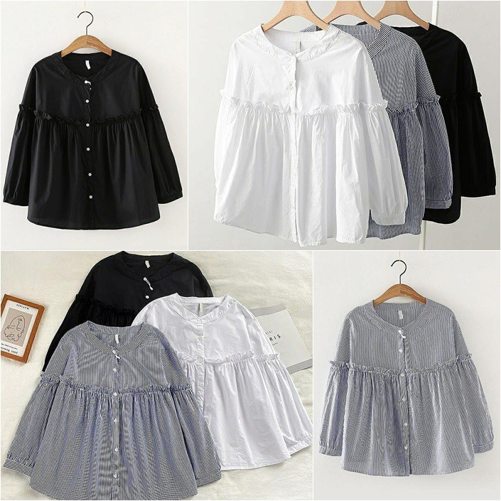 Áo Kiểu Hồi Giáo Vải Cotton Kẻ Sọc Đính Nút Hoạt Hình Cho Nữ